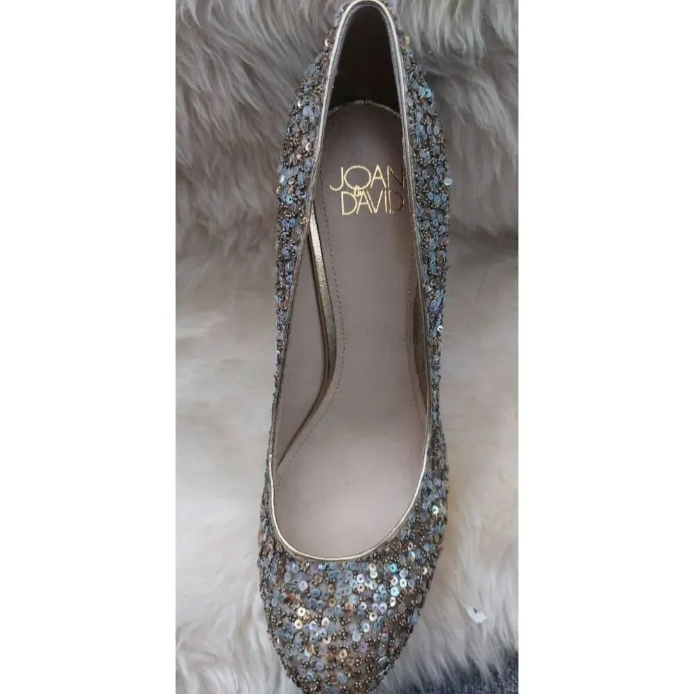Joan & David Gold Sequin Platform Heels Pumps Size 6 Metallic Glam Party - Picture 12 of 12